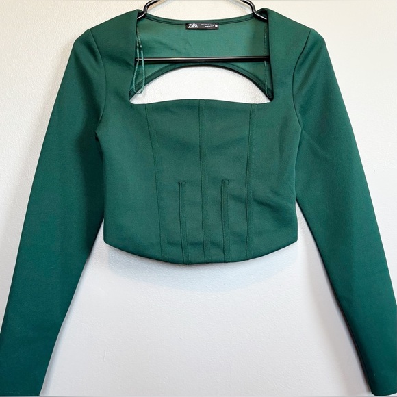 ZARA Blouse Long Sleeve Crop with Cutout Size Small - Picture 1 of 8